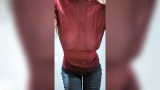 Titty play in tight jeans and red see thru croptop