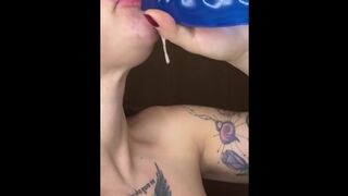 Multiple deep throat blue dildo