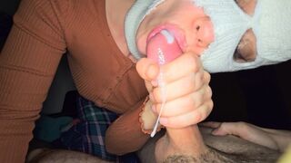 A Quickie BJ Ends With Sloppy Cumshot - POV Ball Draining - Messy Facial After Milking Big Cock