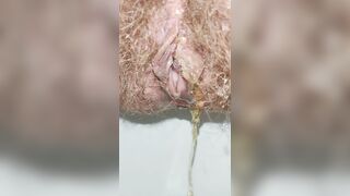 Super Hairy Pussy Dripping Creampie and Pissing Close Up Female Urination ASMR