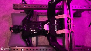 Submissive Rubber Doll is Tied Up & Made to Cum On A Upside Down MotorBunny