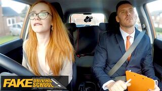 Cute Redhead ELLA HUGHES is CREAMPIED by Examiner - Fake Driving School