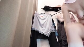 Sexy wife pussy hair, big ass, big tits. Naughty wife tries on clothes naked.