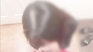 My beautiful black haired girlfriend gives me a blowjob in the hallway of my apartment