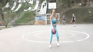 Busty cute petite teen plays on the court