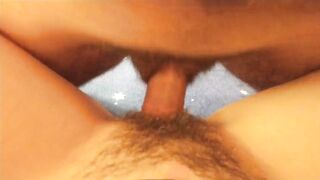 Hot sticky cum on hairy pussy