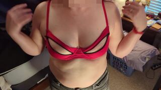 Hotwife teases Collared and Caged Cuck in Sexy Bra!