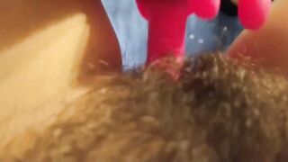 Hairy pussy close-up masturbation