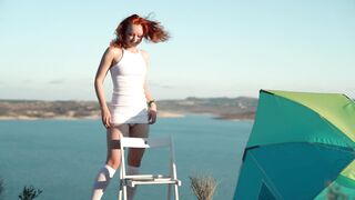 Redhead Girl in White Panties Masturbate On a Hill