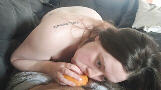 Edging blowjob with messy grapefruit