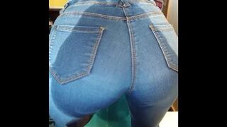 Teacher is pissing through jeans in the classroom during lunch break