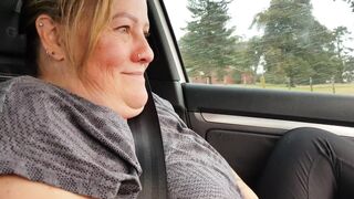 Kiwi trashy MILF slut plays with herself in the car for Master before hardcore creampie fuck