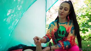 Brunette Hippie Makes Outdoor Handjob For Free