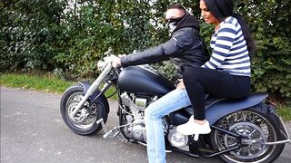 Hot brunette gets fucked and creampied by biker