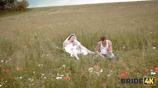 BRIDE4K. Pretty brunette bride fucks a horny shepherd in a summer field