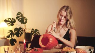 Cozy Halloween Pumpkin Carving with Your Girlfriend