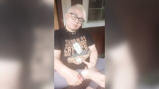 Nerdy Chubby Slut Smoking on Porch