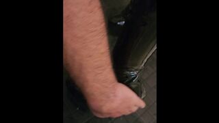 Slave workship oiled boots in shower