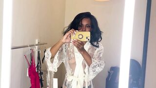 See Through Transparent Robe Try On Haul in Fitting Room.