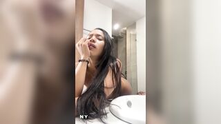 cute model fucks in the bathroom of the house with her best friend -amateur couple- nysdel