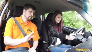 CINDY SHINE climbs on top of a car to fuck her driving instructor - Fake Driving School