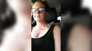 Girl With Glasses Hikes Up Her Skirt In Public In Car