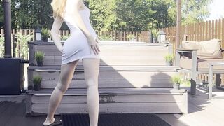 yoga in short dress outdoor